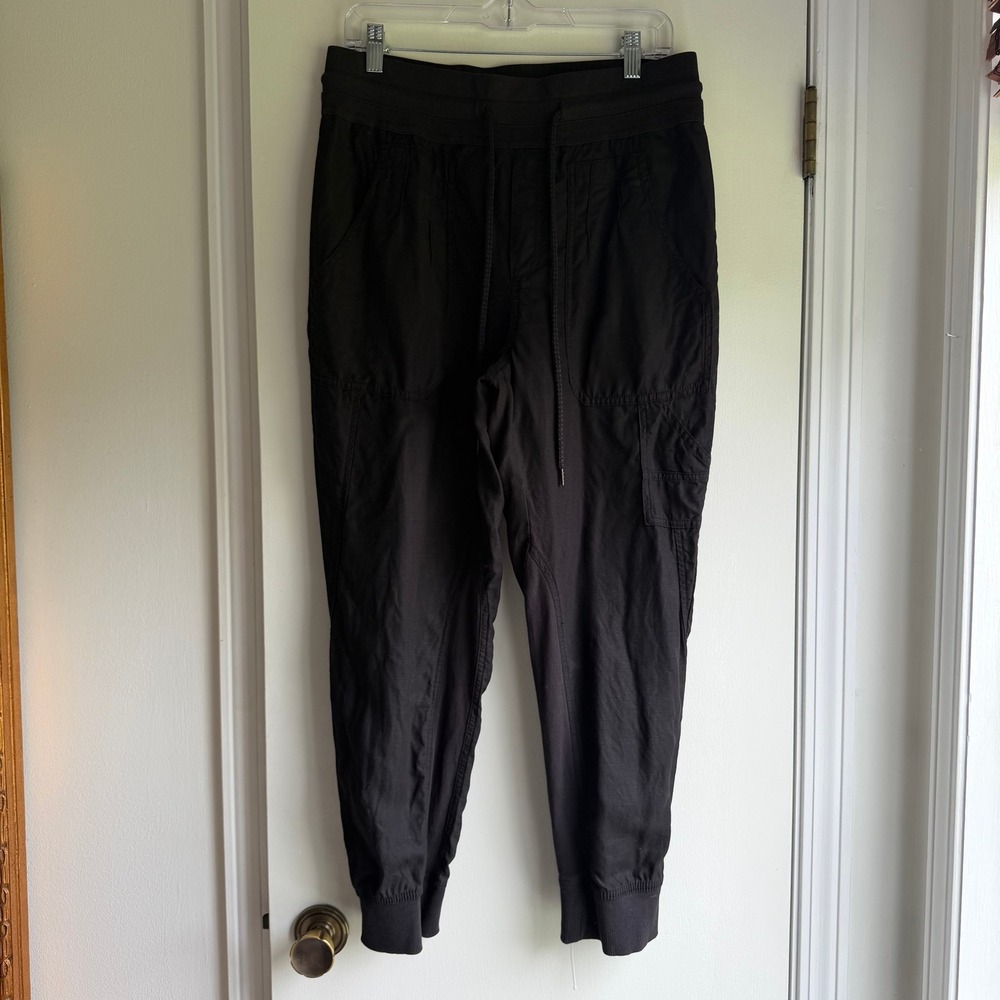 Anthropologie The Nomad Black Lyocell Linen Jogger Cargo Pants Womens Medium
